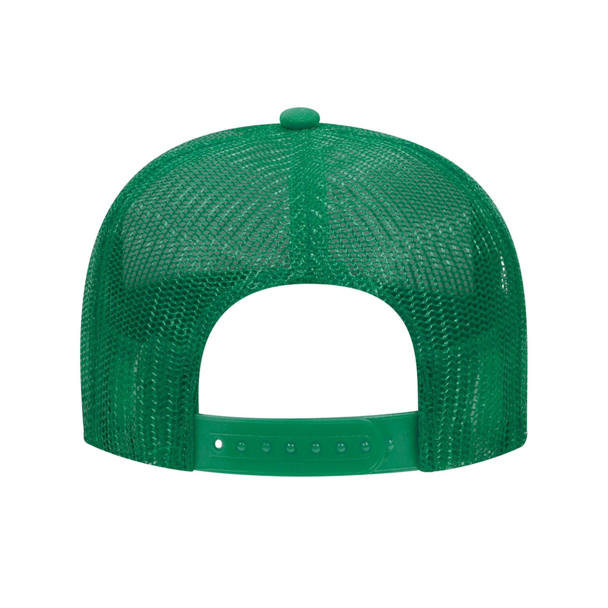 Celleste Green Groove Machine Trucker hat. Green mesh, back view.