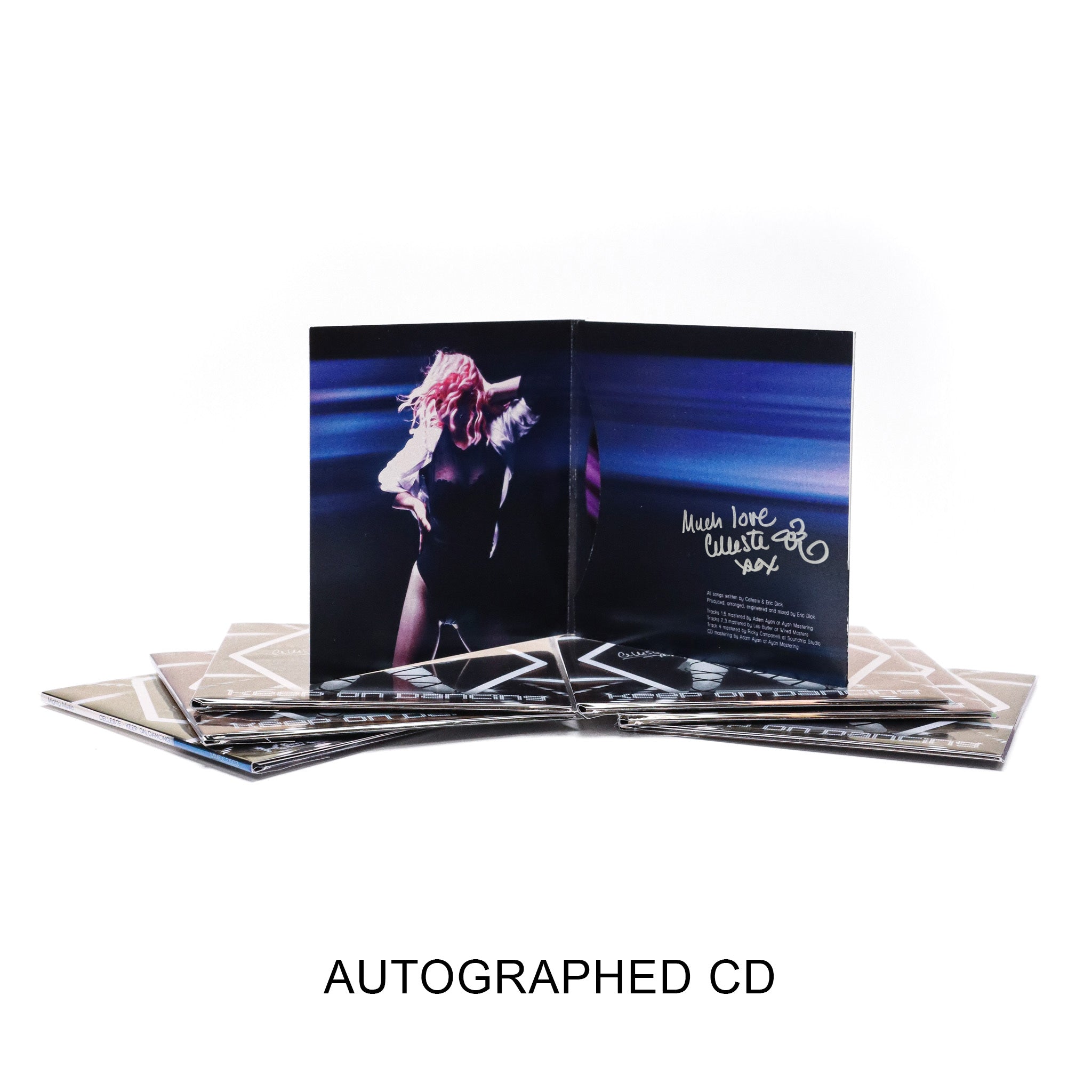Celleste Keep on Dancing Cd, open 2-panel cardboard case showing inside graphics. Autographed.