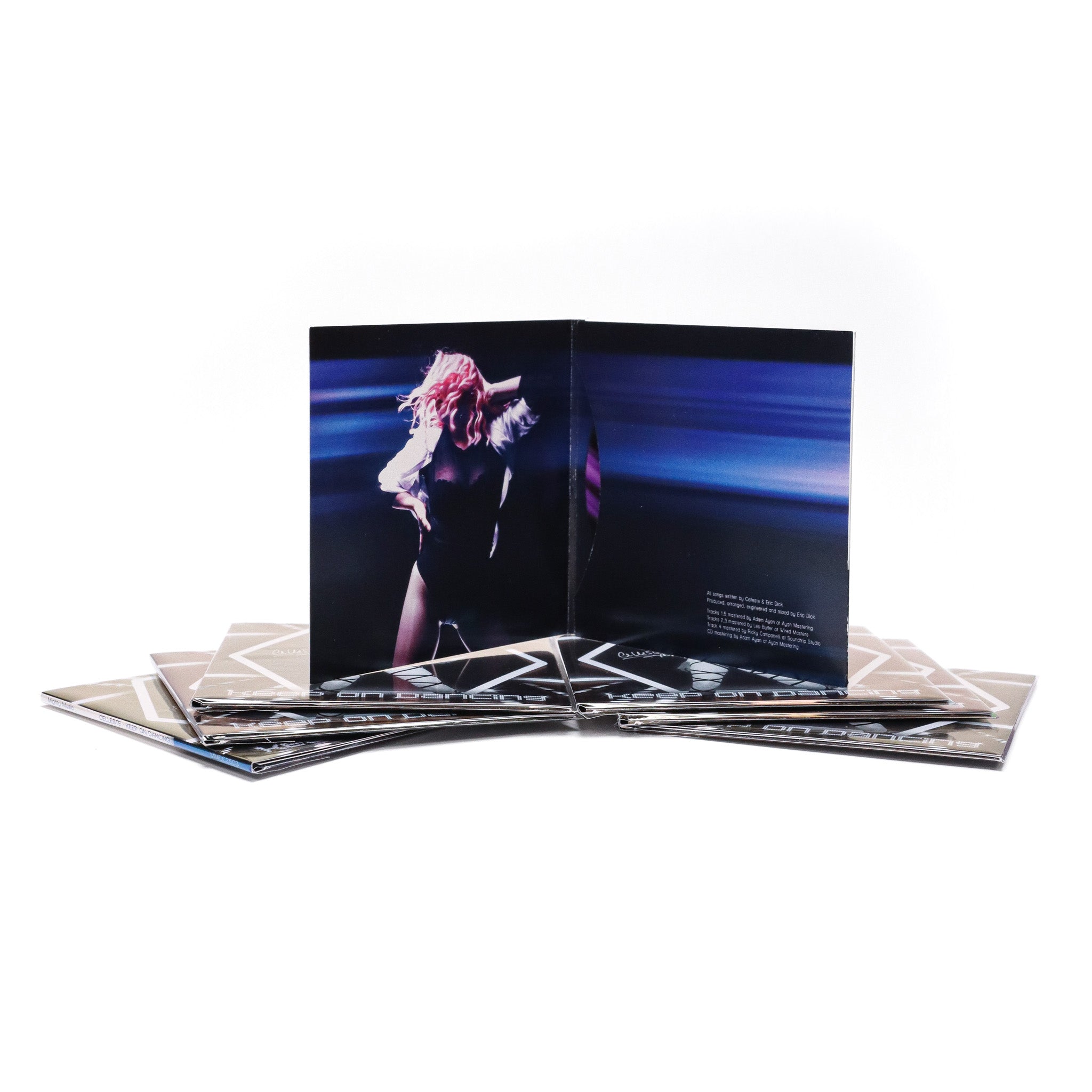 Celleste Keep on Dancing Cd, open 2-panel cardboard case showing inside graphics.