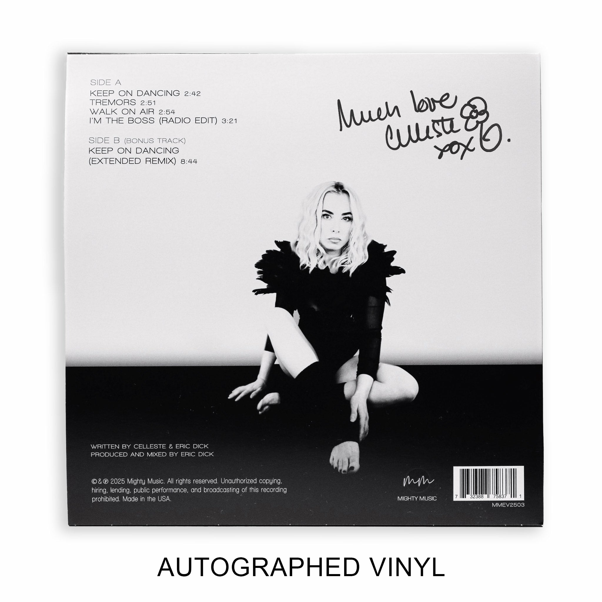 Celleste Keep on Dancing vinyl back cover. Autographed.