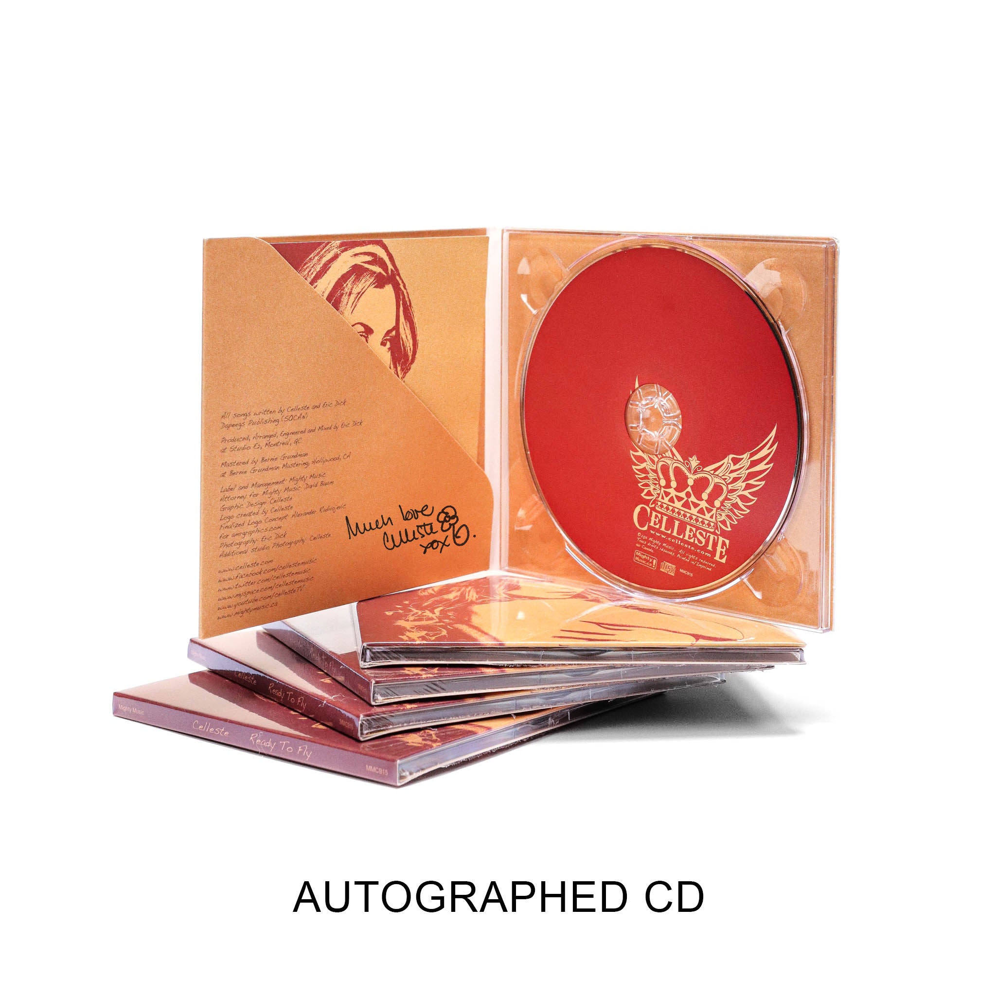 Celleste Ready to Fly Cd, open 2-panel cardboard case showing disc and booklet. Limited Collector Edition (Autographed).