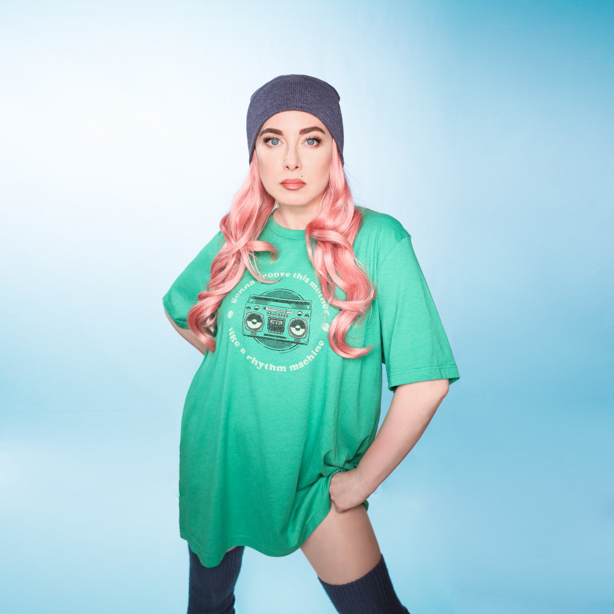 Celleste Green Groove Machine Unisex Tee. Kelly Green Color with black and white logo. Size 2XL.