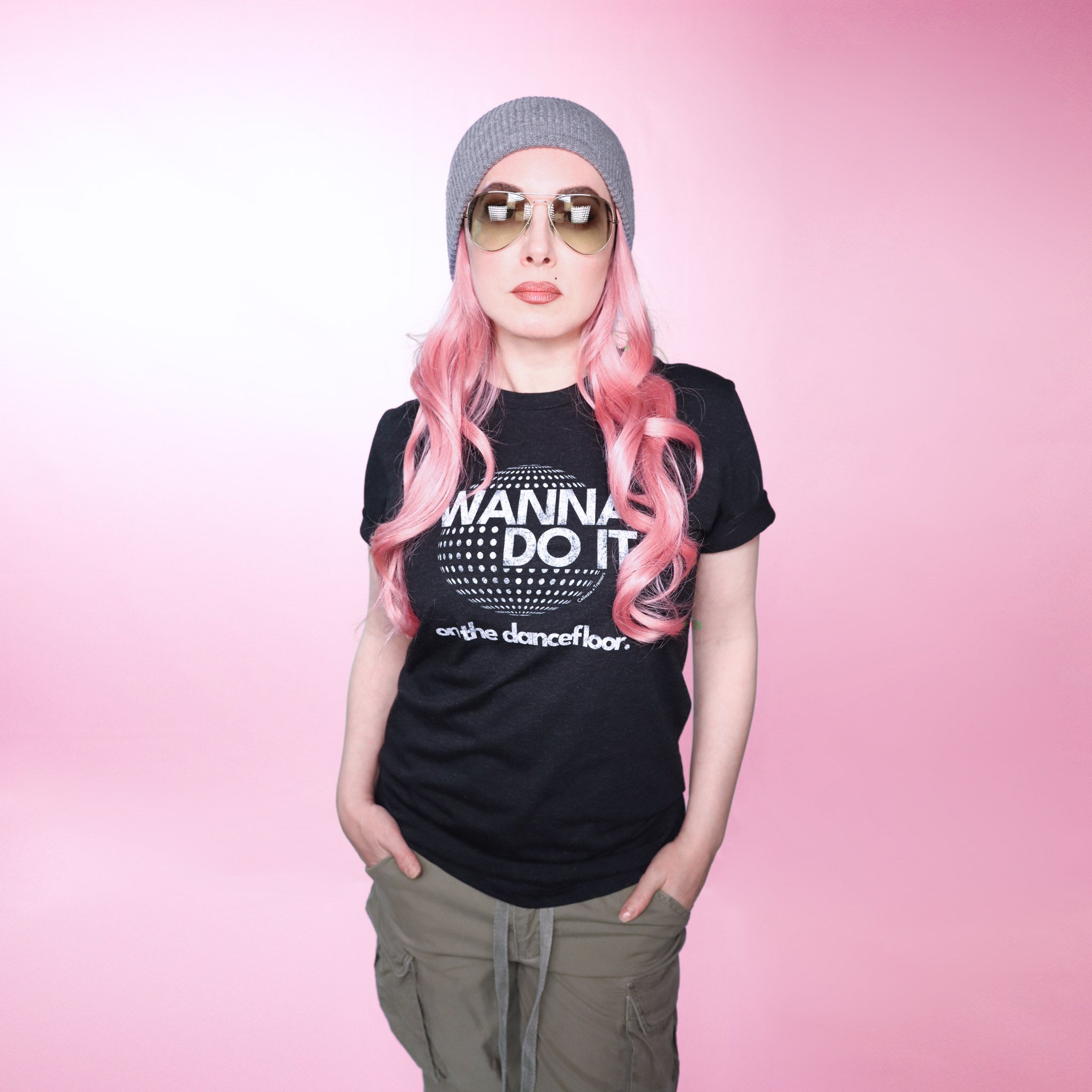 Celleste Charcoal Black Wanna Do It Tee with white logo. Size Medium.