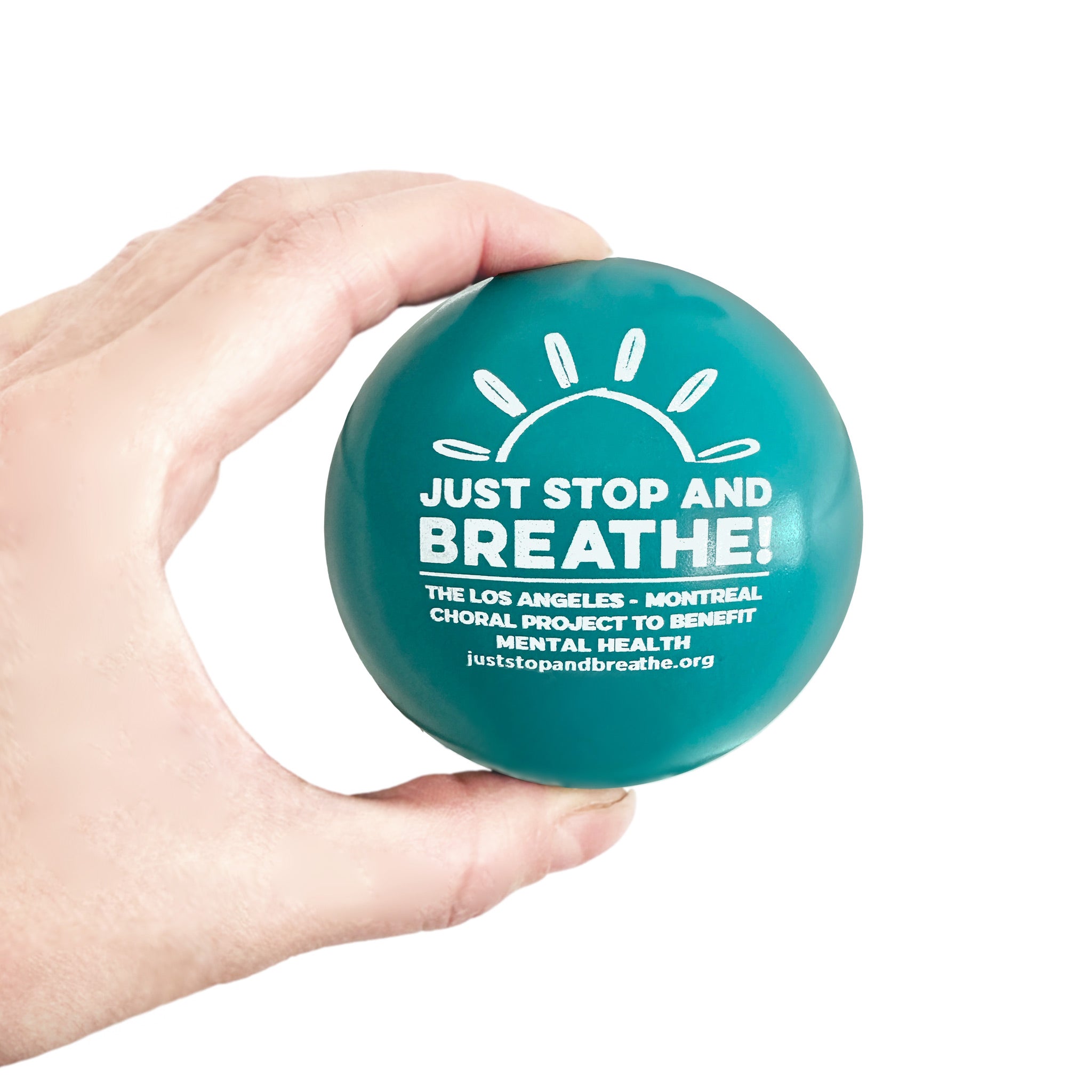 Breathe anti-stress ball. Teal with white logo.