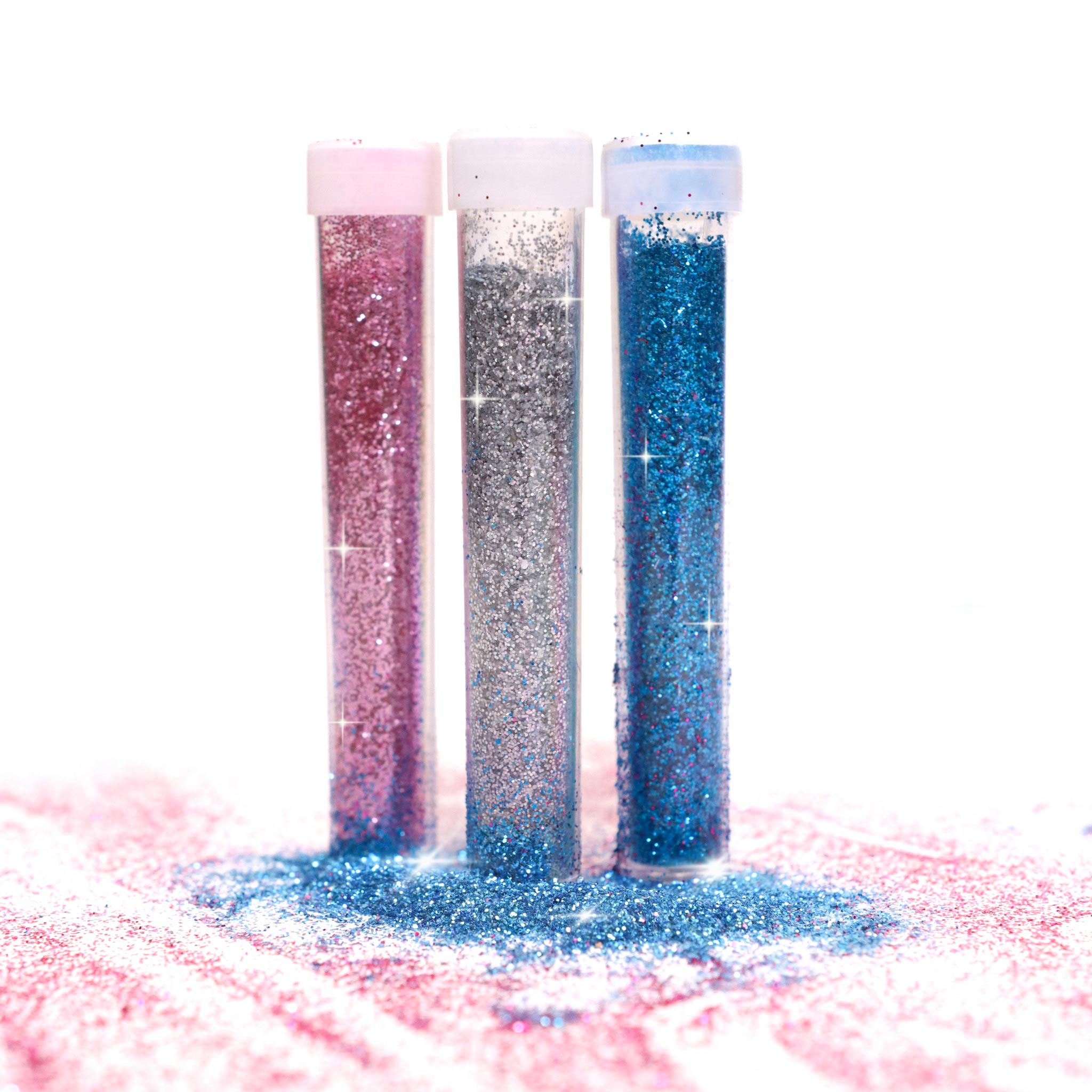 Celleste 3 glitter set: featuring pink, silver, and blue colors.