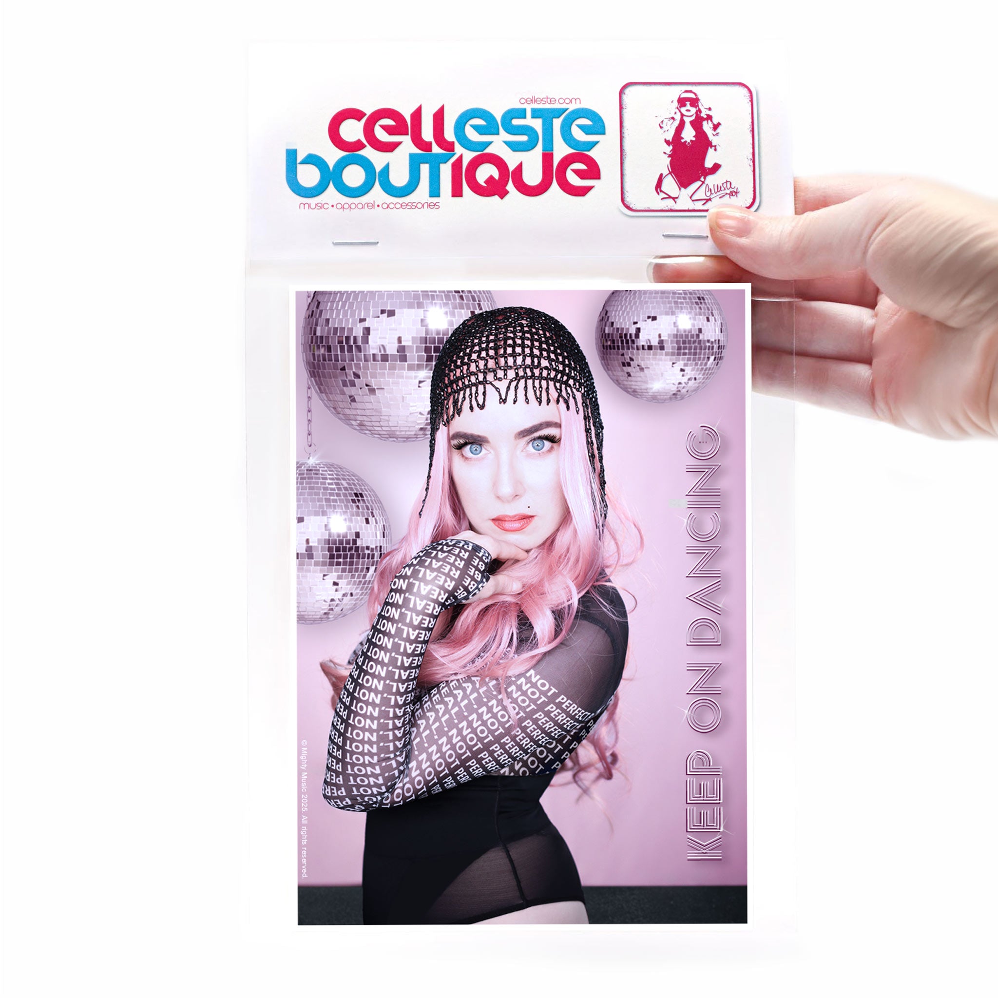 Celleste 3 postcard set in a cellophane transparent bag, with Celleste Boutique Header.