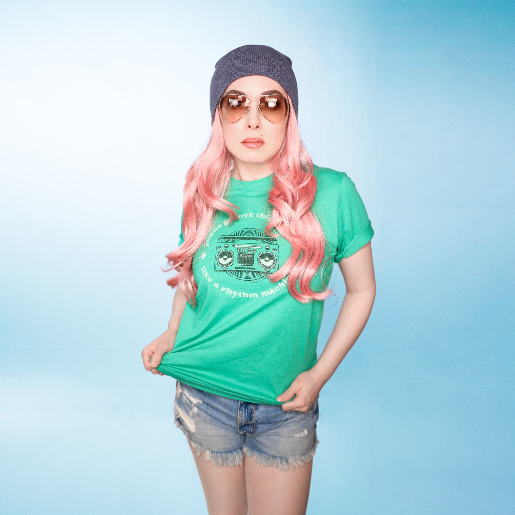 Celleste Green Groove Machine Unisex Tee. Kelly Green Color with black and white logo. Size Medium.